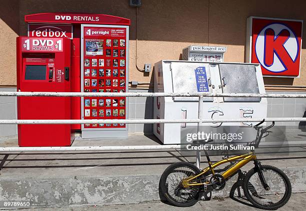 RedBox video rental kiosk sits in front of a gas station August 14, 2009 in San Rafael, California. Movie studios are making an attempt to limit new...