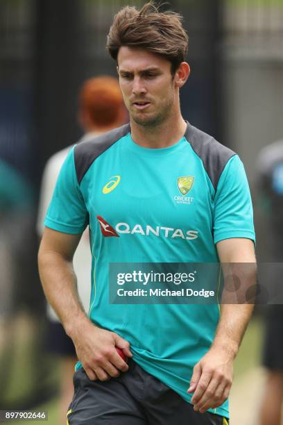 Mitchell Marsh of Australia walk back to his run up during an Australian nets session at the on December 24, 2017 in Melbourne, Australia.