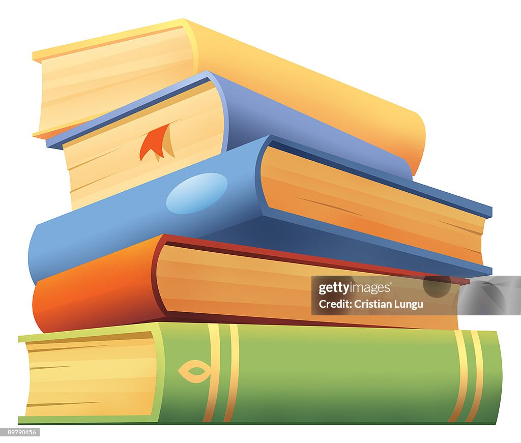 Stack of five books in different colors