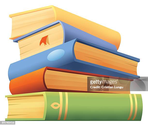 stack of five books in different colors - education stock illustrations
