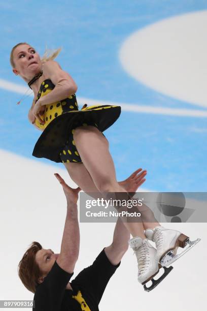 Yevgenia Tarasova and Vladimir Morozov perform during a pairs free skating event at the 2018 Russian Figure Skating Championships, on December 23,...