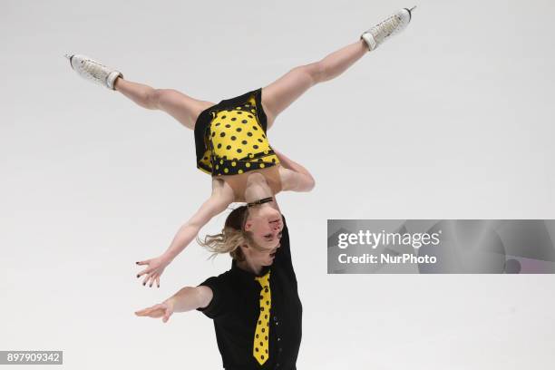 Yevgenia Tarasova and Vladimir Morozov perform during a pairs free skating event at the 2018 Russian Figure Skating Championships, on December 23,...