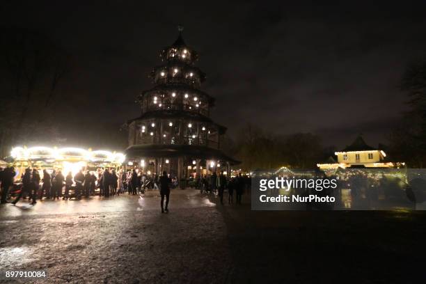 General view on the christmas market at the fast day of the Christmas Market at &quot;Chinesischer Turm&quot; in Munich on December 23, 2017.