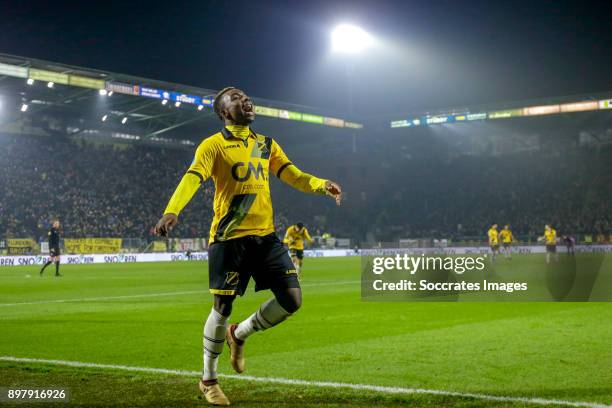 Thierry Ambrose of NAC Breda celebrates 2-0 during the Dutch Eredivisie match between NAC Breda v FC Utrecht at the Rat Verlegh Stadium on December...