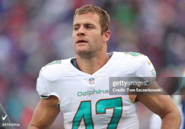 Kiko Alonso of the Miami Dolphins during NFL game action against the Buffalo Bills at New Era Field on December 17, 2017 in Buffalo, New York.