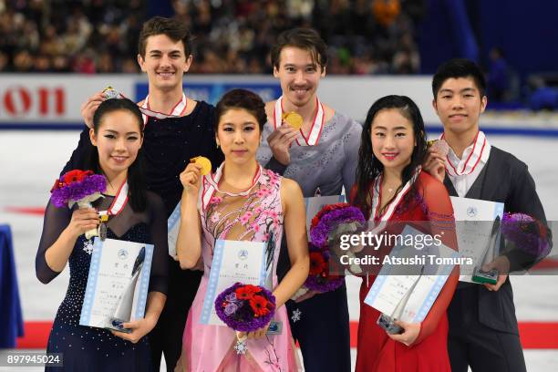 Misayo Komatsubara and Timothy Koleto , Kana Muramoto and Chris Reed , Rikako Fukase and Aru Tateno of Japan pose with their medals after competing...