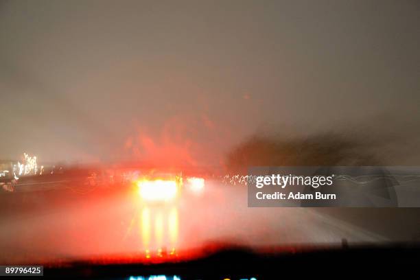 multiple lane highway, night, non-urban scene - multiple lane highway foto e immagini stock