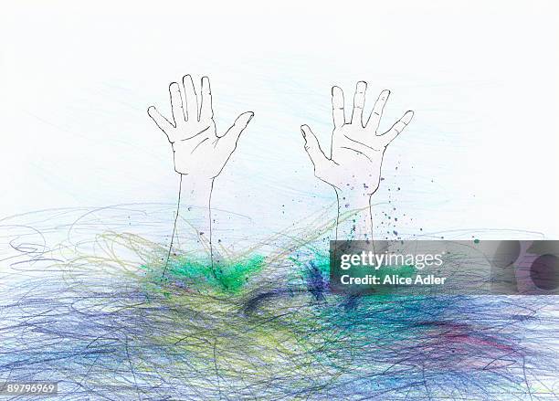 hands reaching up from underwater - drowning stock illustrations