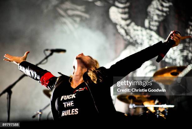 Angela Gossow of Arch Enemy performs on stage on the first day of Bloodstock Open Air festival at Catton Hill on August 14, 2009 in Derby, England.