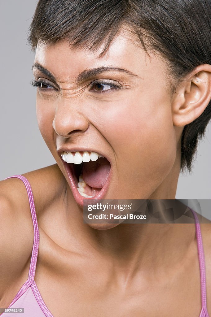 Close-up of a woman shouting