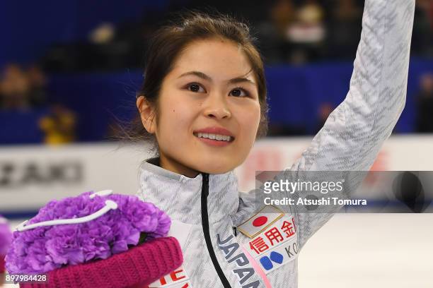 Satoko Miyahara of Japan smiles during day four of the 86th All Japan Figure Skating Championships at the Musashino Forest Sports Plaza on December...