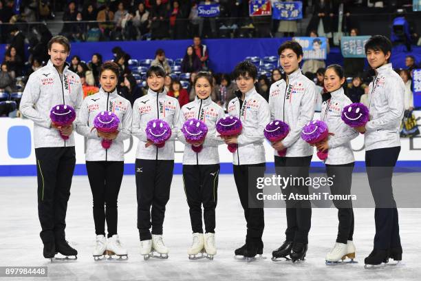 Kana Muramoto and Chris Reed, Kaori Sakamoto, Satoko Miyahara, Shoma Uno, Keiji Tanaka, Miu Suzaki and Ryuichi Kihara of Japan pose for photo session...