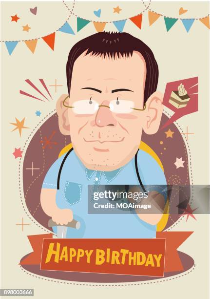illustration,happy birthday! - old man laughing cartoon stock pictures, royalty-free photos & images