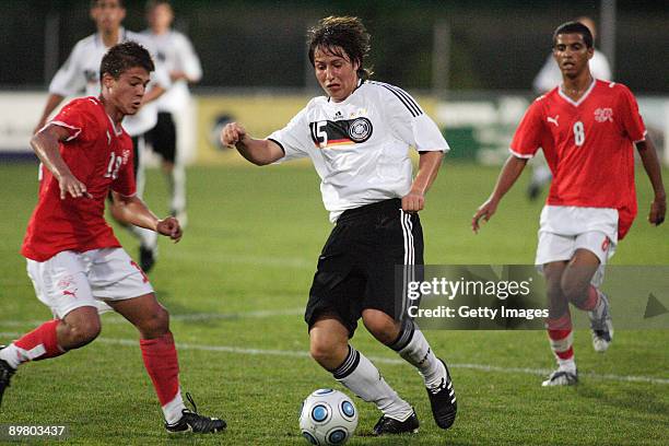 Fabian Schnellhardt of Germany goes for the ball during the U16 friendly international match between Germany and Switzerland at Sportplatz Eschen on...