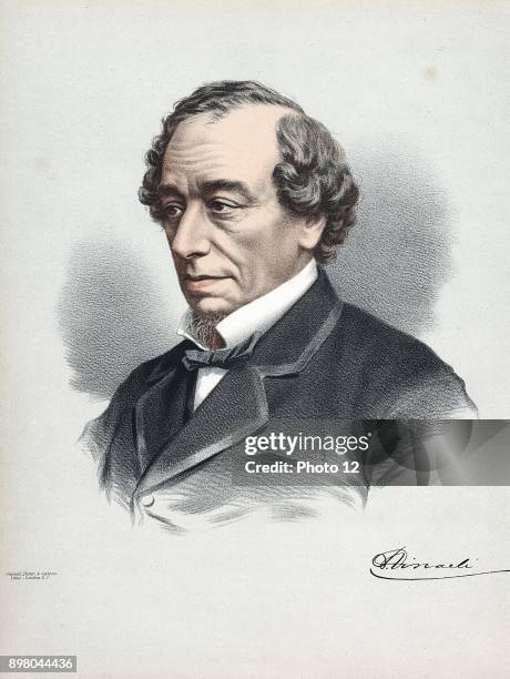 Benjamin Disraeli, 1st Earl of Beaconsfield British Conservative statesman. Tinted lithograph published London c1880.