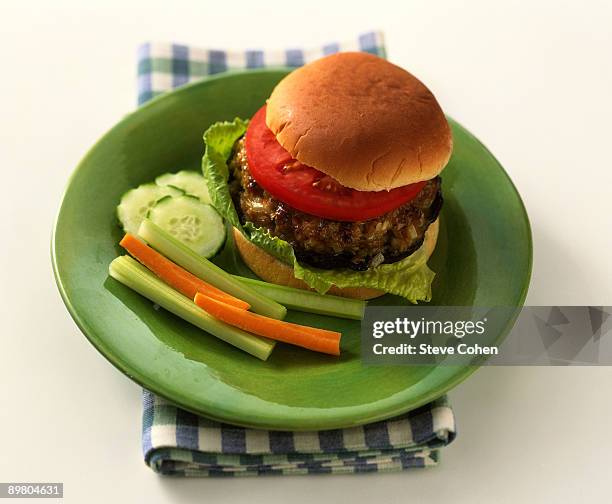 hamburger with fresh vegetables - celery sticks stock pictures, royalty-free photos & images