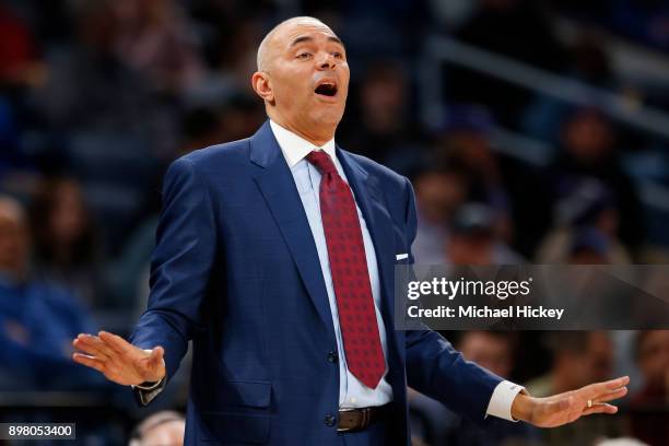 Head coach Dave Leitao of the DePaul Blue Demons is seen during the game against the Northwestern Wildcats at Wintrust Arena on December 16, 2017 in...