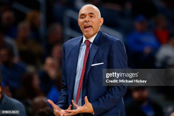 Head coach Dave Leitao of the DePaul Blue Demons is seen during the game against the Northwestern Wildcats at Wintrust Arena on December 16, 2017 in...