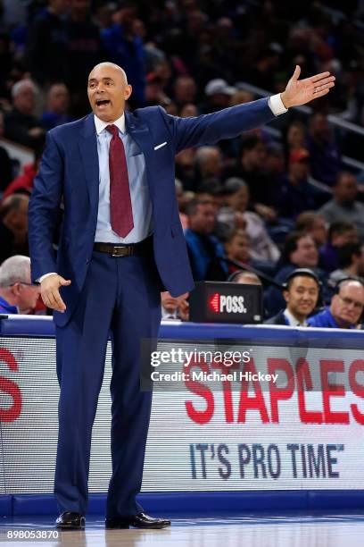 Head coach Dave Leitao of the DePaul Blue Demons is seen during the game against the Northwestern Wildcats at Wintrust Arena on December 16, 2017 in...