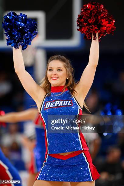 DePaul Blue Demons dancer is seen during the game against the Northwestern Wildcats at Wintrust Arena on December 16, 2017 in Chicago, Illinois.