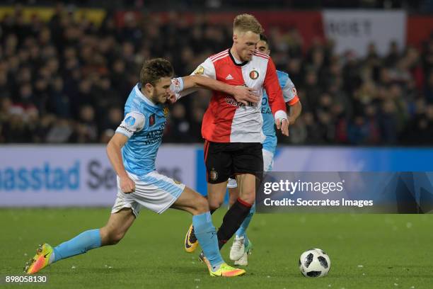 Daryl Werker of Roda JC, Nicolai Jorgensen of Feyenoord during the Dutch Eredivisie match between Feyenoord v Roda JC at the Stadium Feijenoord on...