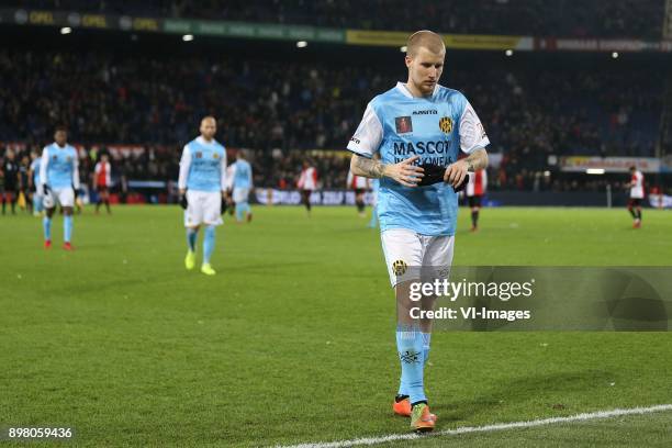 Simon Gustafson of Roda JC during the Dutch Eredivisie match between Feyenoord Rotterdam and Roda JC Kerkrade at the Kuip on December 24, 2017 in...