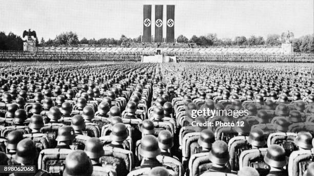 Parade of the SS Guard, the Nazi elite, at a Party rally in Nurmberg in the late 1930s.