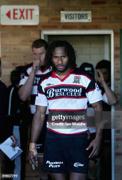 Lote Tuqiri of West Harbour runs onto the field before the round 20 Shute Shield match between Warringah and West Harbour on at Pittwater Rugby Park...