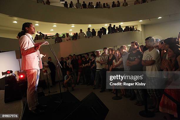 Novelist Colson Whitehead reads selections of Walk Whitman at the Solomon R. Guggenheim Museum on August 14, 2009 in New York City.