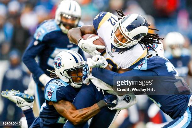 Wide Receiver Sammy Watkins of the Los Angeles Rams carries the ball against the Tennessee Titians at Nissan Stadium on December 24, 2017 in...