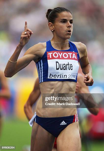 Sophie Duarte of France competes in the women's 3000 Metres Steeplechase Heats during day one of the 12th IAAF World Athletics Championships at the...