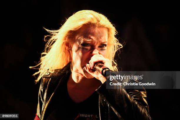 Angela Gossow of Arch Enemy performs on stage on the first day of Bloodstock Open Air festival at Catton Hill on August 14, 2009 in Derby, England.