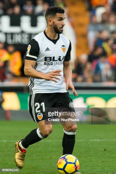 Martin Montoya during the match between Valencia CF against Villarreal CF , week 17 of La Liga 2017/18 at Mestalla stadium, Valencia, SPAIN - 17th...