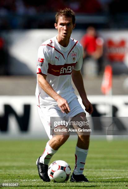 Aliaksandr Hleb of Stuttgart runs with the ball during the Bundesliga Match between VfB Stuttgart and SC Freiburg at the Mercedes-Benz Arena on...