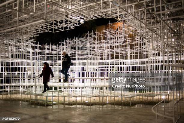 Visitors walking along the Cloud pavilion in Tirana, Albania on December 24, 2017. The Cloud pavilion is installation by Japanese architect Sou...