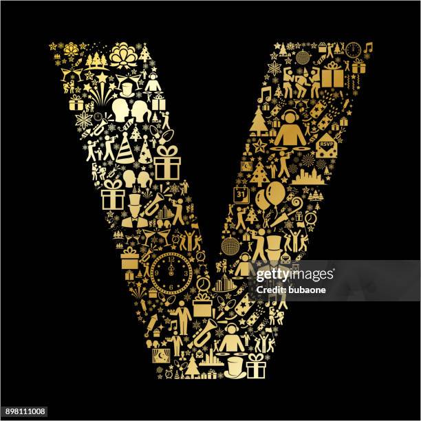 letter v new year golden 2018 celebration vector icon pattern - letter v stock illustrations
