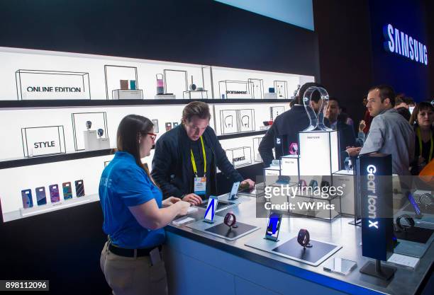 The Samsung booth at the CES show in Las Vegas , CES is the world's leading consumer-electronics show..