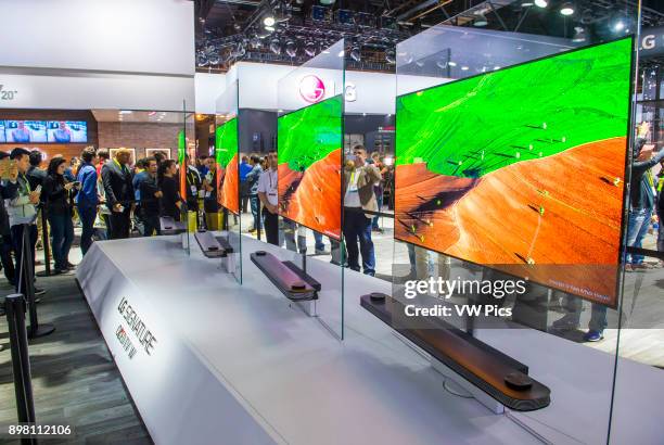 The LG booth at the CES show in Las Vegas , CES is the world's leading consumer-electronics show..