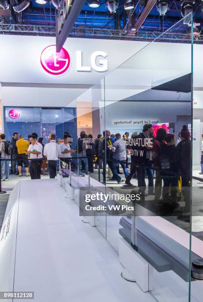 The LG booth at the CES show in Las Vegas , CES is the world's leading consumer-electronics show..