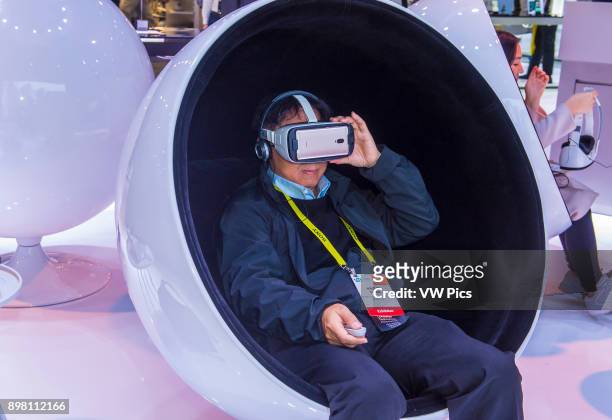 Virtual reality demonstration at The Huawei booth at the CES in Las Vegas , CES is the world's leading consumer-electronics show..