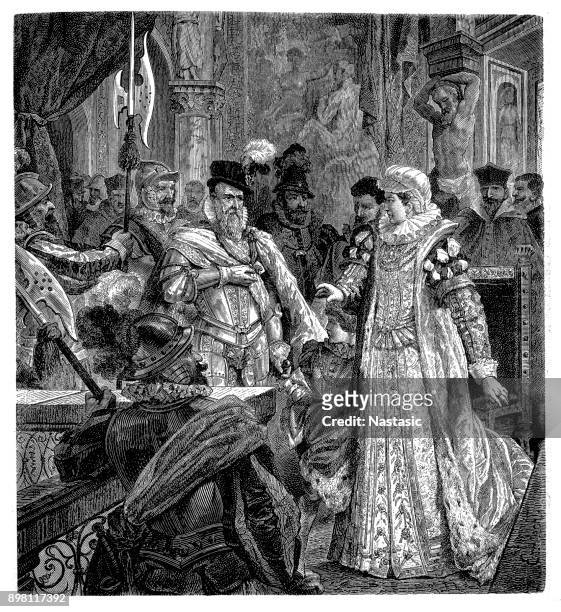 stockillustraties, clipart, cartoons en iconen met de hertog van alva presenteert zich in brussel aan de spaanse koning philip halfzuster margaretha van parma - landvoogd van de nederlanden in augustus 1567 - hertog