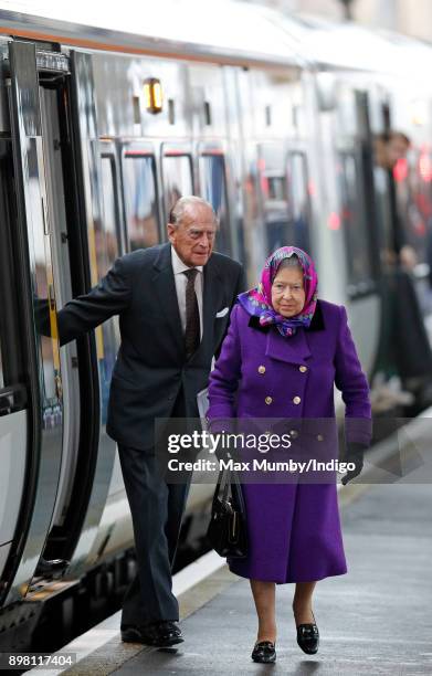 Queen Elizabeth II and Prince Philip, Duke of Edinburgh arrive at King's Lynn station, after taking the train from London King's Cross, to begin...