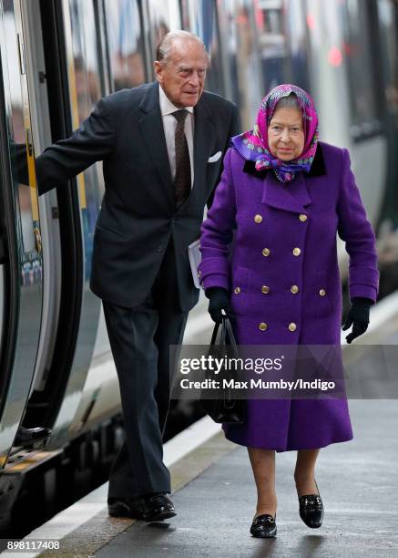 Queen Elizabeth II and Prince Philip, Duke of Edinburgh arrive at King's Lynn station, after taking the train from London King's Cross, to begin...