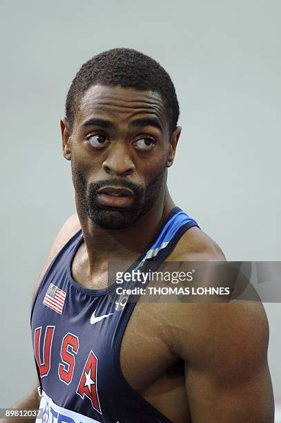 Thyson Gay reacts after winning the men's 100m round 2 heat 4 race of the 2009 IAAF Athletics World Championships on August 15, 2009 in Berlin. AFP...