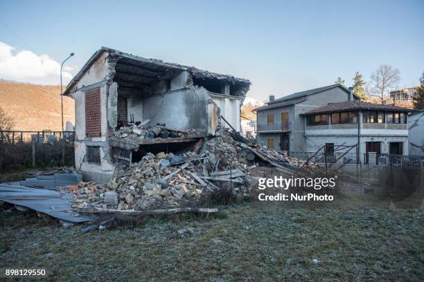 View of the remnants of a house in the municipality of Accumoli, Italy, on 24 December 2017. The region has been hit by several earthquakes since 24...