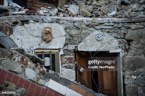 View of the remnants of a house in the municipality of Accumoli, Italy, on 24 December 2017. The region has been hit by several earthquakes since 24...