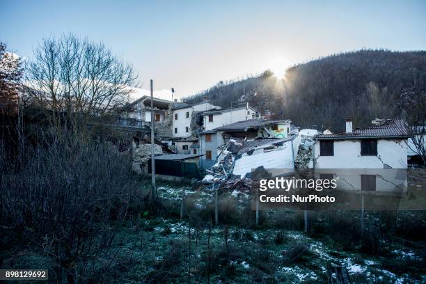 View of the remnants of a house in the municipality of Accumoli, Italy, on 24 December 2017. The region has been hit by several earthquakes since 24...