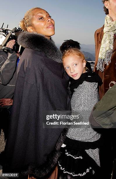 Angela Ermakova and daughter Anna Ermakova attend 'Fahion On Ice Show' and desert concert Mozart quintet at Dachstein Glacier on August 15, 2009 in...