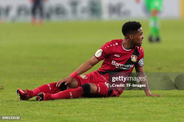 Wendell of Leverkusen on the ground during the DFB Cup match between Borussia Moenchengladbach and Bayer Leverkusen at Borussia-Park on December 20,...