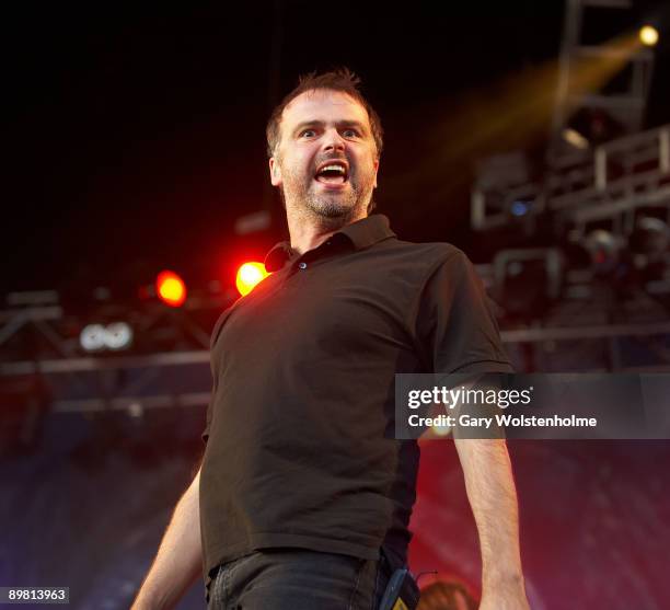 Hansi Kursch of Blind Guardian performs on stage on the second day of Bloodstock Open Air festival at Catton Hall on August 15, 2009 in Derby,...